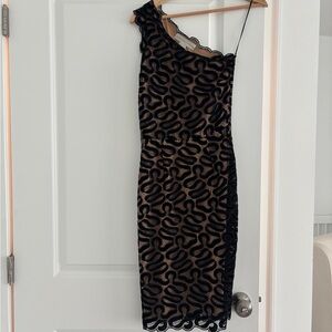 Stella McCartney Black and Tan One Shoulder Dress